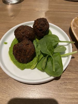 Falafel and delicious pea dip   at Soul Food Kitchen in Glasgow