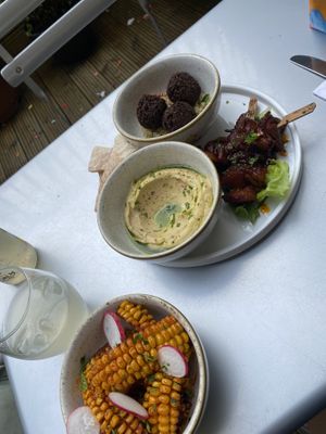 Mediterranean meze and corn ribs   at Soul Food Kitchen in Glasgow
