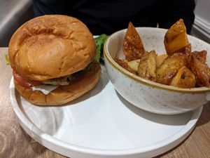 Vegan burger and homemade chunky fries at Soul Food Kitchen in Glasgow