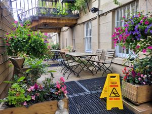 Outdoor seating at Soul Food Kitchen in Glasgow
