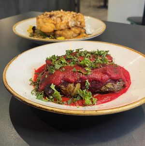 Our new Stuffed Cabbage Rolls (filled with long grain rice, cremini mushrooms and walnuts served with a tomato sauce) at Soul Food Kitchen in Glasgow