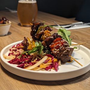 Mushroom Skewers (mushroom skewers with chilli, lime, daikon, carrot & coriander) at Soul Food Kitchen in Glasgow