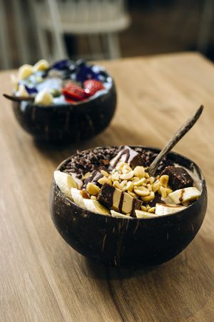 Our Smoothie Bowls. The Mermaid and Snickkers. at Soul Food Kitchen in Glasgow