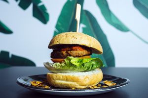 The Soul Burger with garlic mayo and coconut bacon at Soul Food Kitchen in Glasgow