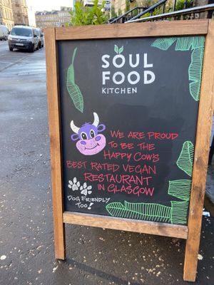 Sign out front at Soul Food Kitchen in Glasgow