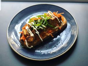 BBQ tofu open sandwhich at Soul Food Kitchen in Glasgow