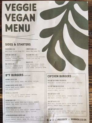 Vegan/Veggie menu as of 14.06.21 at HUB St Ives in St Ives