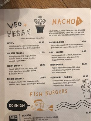 Veg and vegan section on menu  at HUB St Ives in St Ives
