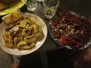 Mushroom saute and beetroot salad at Tarantula in Thessaloniki
