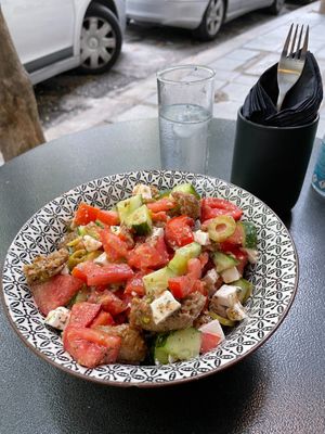 Dakos salad with vegan feta  at Tarantula in Thessaloniki