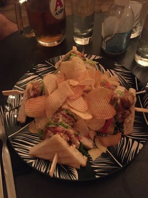 Club sandwich with fried mushrooms   at Tarantula in Thessaloniki