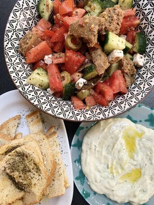 Greek Salad and Tzatziki  at Tarantula in Thessaloniki