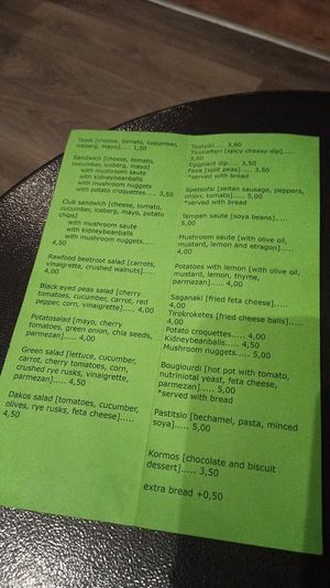 Menu at Tarantula in Thessaloniki