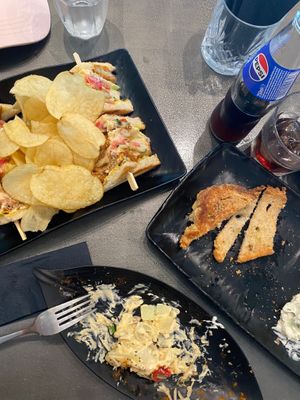 club sandwich and potato salad  at Tarantula in Thessaloniki