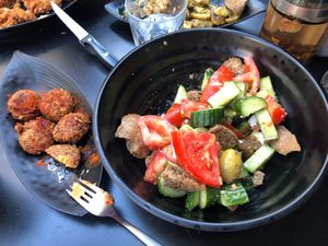 Cheesy balls and the local salad (the salad wasn't very inspiring) at Tarantula in Thessaloniki