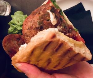 Half of meatball sandwich at Tarantula in Thessaloniki