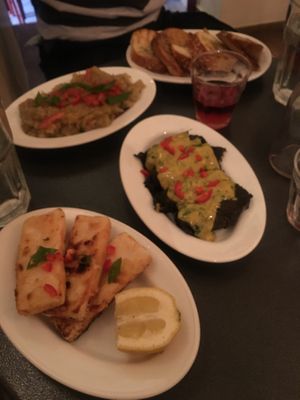 Dolma, Aubergine salad, fried cheese  at Tarantula in Thessaloniki