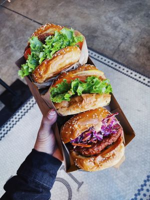 Spicy Fam Chick’n Sandwich
Classic Cheezeburger
O.G. Chick’n Sandwich   at Veggie Fam in Los Angeles