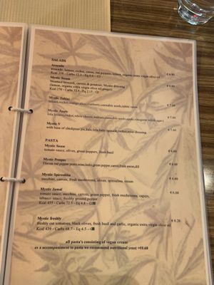 Menu at Mystic Vegan in Athens