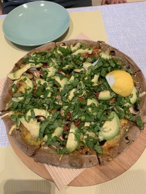 Mystic avocado pizza  at Mystic Vegan in Athens