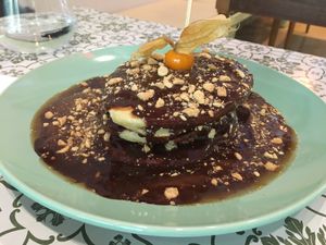 Weekend brunch, pancakes!!! at Mystic Vegan in Athens