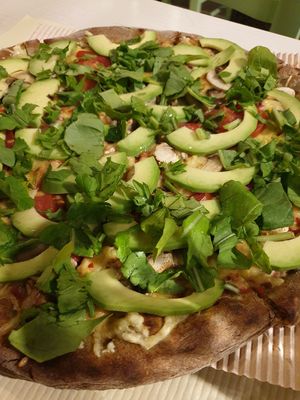 Avocado pizza at Mystic Vegan in Athens