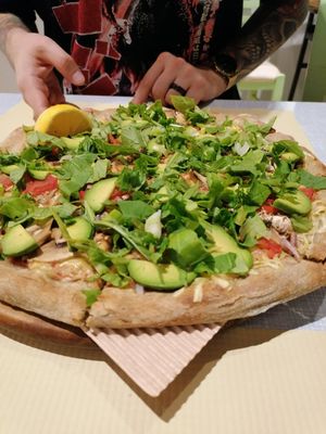 Avocado pizza at Mystic Vegan in Athens