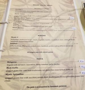 Menu (just part of it!) at Mystic Vegan in Athens