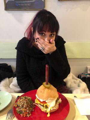 The Mystic V burger at Mystic Vegan in Athens