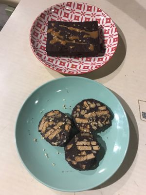 Koros and sweet potato brownie  at Mystic Vegan in Athens