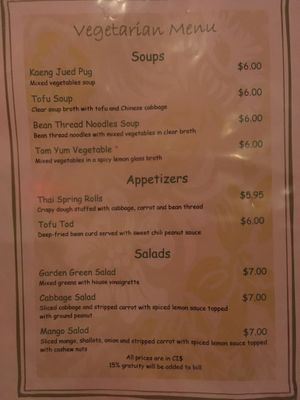 Vegetarian Menu at Thai Orchid in Seven Mile Beach