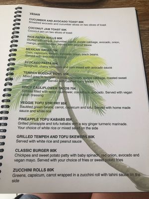 Vegan menu at Sonny Side in Legian