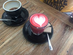 Not vegan, but they gave us a free red velvet hot chocolate! at Sonny Side in Legian