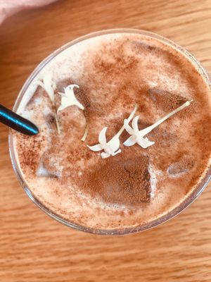 Iced chocolate on soy  at Flora by Greenhouse Canteen in West End