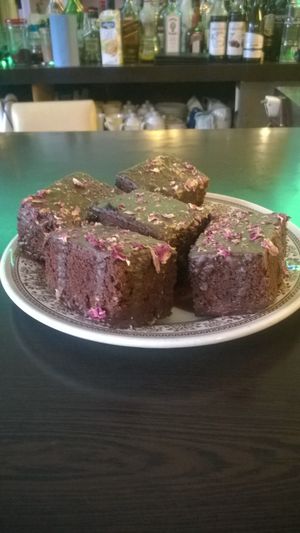 Turkish delight cake at Karma Kitchen Cafe in Newcastle Upon Tyne
