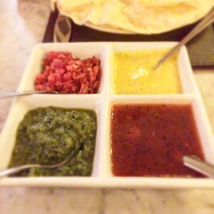Popadam and pickles at Karma Kitchen Cafe in Newcastle Upon Tyne