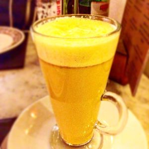 Turmeric latte at Karma Kitchen Cafe in Newcastle Upon Tyne