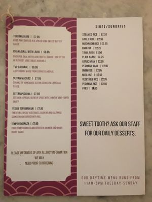 Menu April 2019 at Karma Kitchen Cafe in Newcastle Upon Tyne