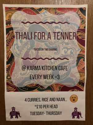 Thali offer  at Karma Kitchen Cafe in Newcastle Upon Tyne
