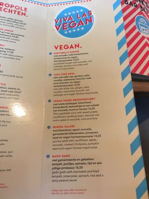 Vegan dinercard at Nieuw Rotterdams Café in Rotterdam