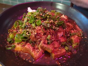 New mapo rice noodle dish. It was gross!  at Harpoon Social Club in Bendigo