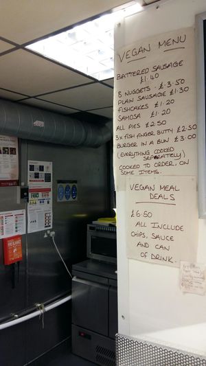 Super Vegan menu and all cooked in a separate fryer at Leon's in Clay Cross
