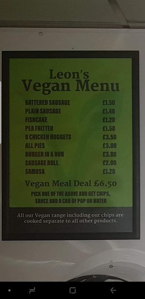 Full vegan menu  at Leon's in Clay Cross