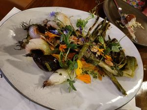 Calçots/ grilled spring onions with romesco(roasted pepper) sauce at EDO in Belfast