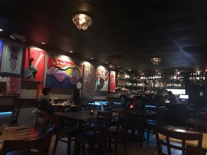 Seating area and art at Lokos Takos Taqueria in Fort Lauderdale