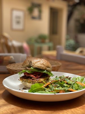 quinoa burger  at Kula in Pisac
