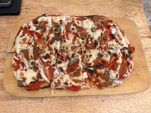 Vegan pepperoni pizza   at Kula in Pisac