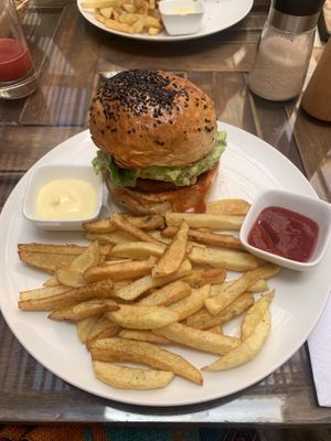 Mexican vegan burger. I do not recommend vegan mayo…..  at Kula in Pisac
