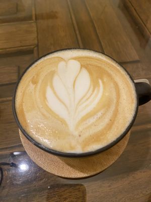 Latte with almond milk  at Kula in Pisac