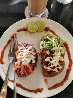 Toasts with mushrooms at Asa Vegan Kitchen and Studio in Chiang Mai